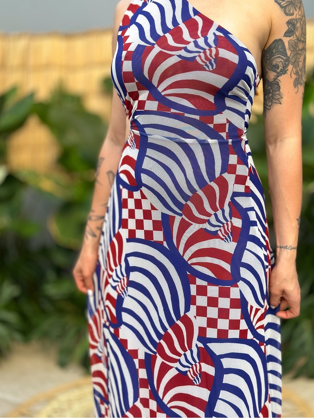 FARM Long Tulle Dress with Graphic Blue Shell Print - Picture 2 of 13